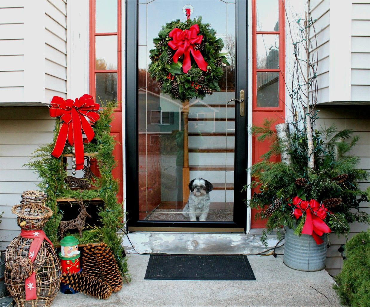 front step christmas decor Front steps Christmas decor Christmas decorations, Decor, Ladder decor