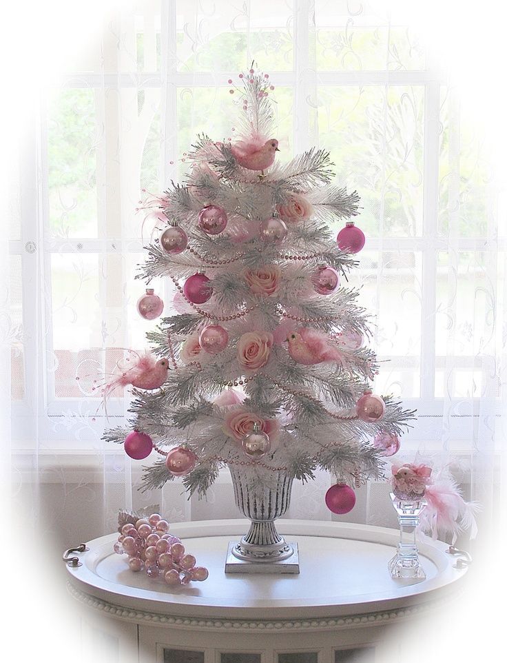 pink christmas tabletop decor Pink Tabletop Christmas Tree Shabby christmas, Pink christmas, Pretty