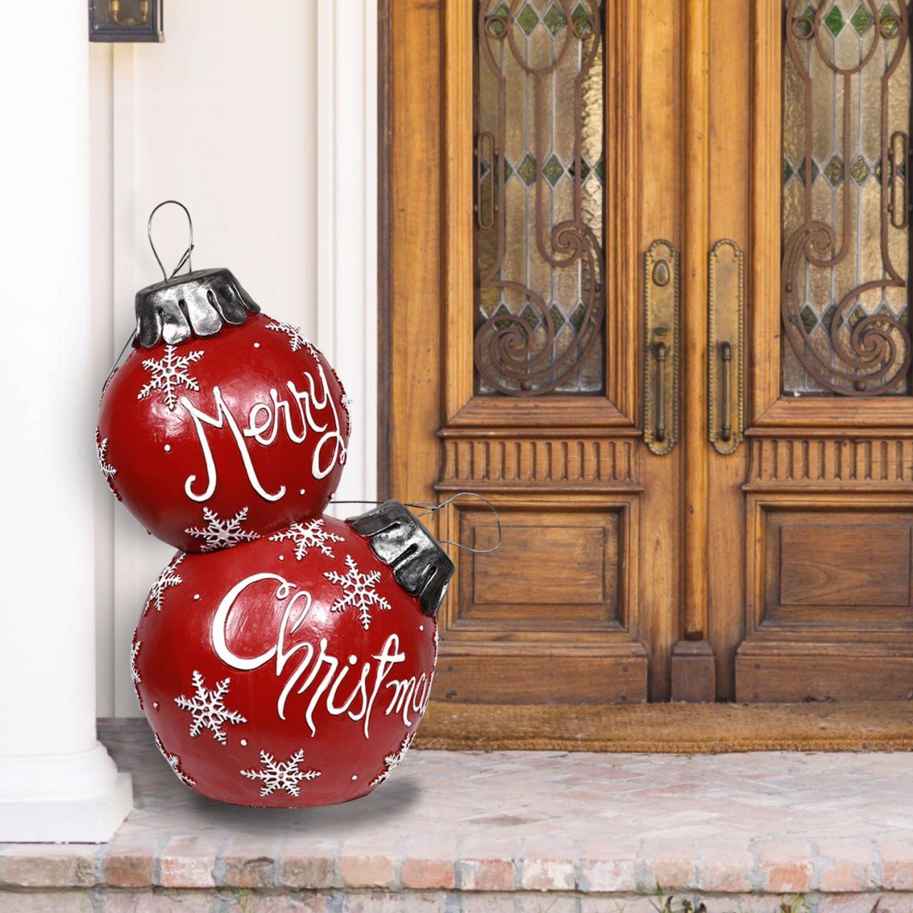 christmas decorations outdoor balls Alpine Corporation 21" x 16" x 30" LightUp Freestanding Christmas Ball