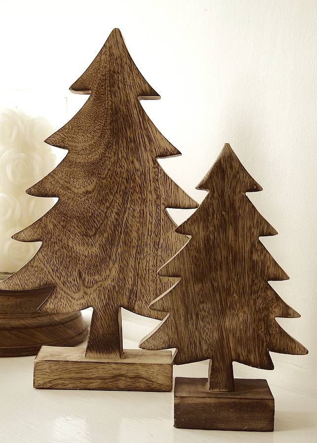 wood decor christmas tree Pair Of Wooden Christmas Tree Decorations Wooden christmas tree