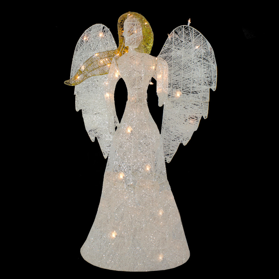 lighted christmas angel yard decor 48" LED Lighted White & Gold Glittered Angel Christmas Outdoor