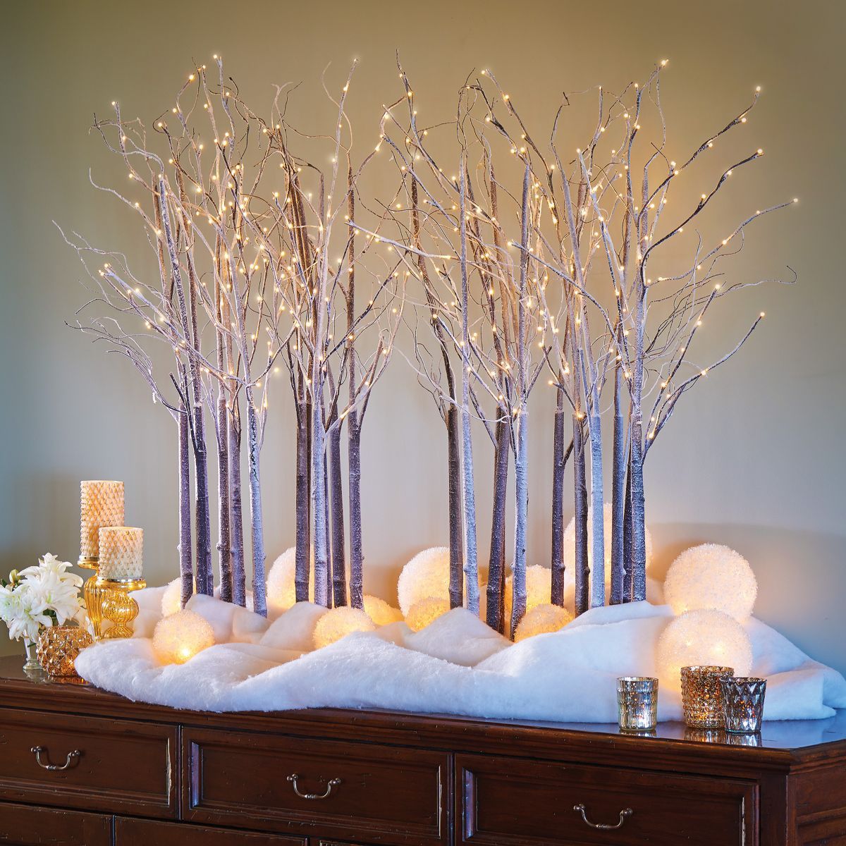 branches for christmas decor lighted winter trees on top of a dresser