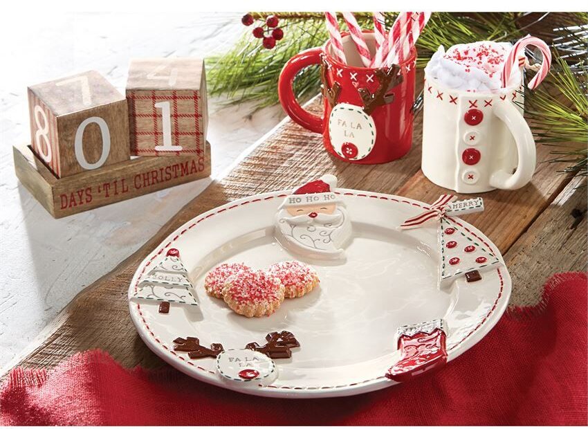 mud pie christmas decor Deck The Halls Stitched Border Platter Living Mud Pie Cookies for