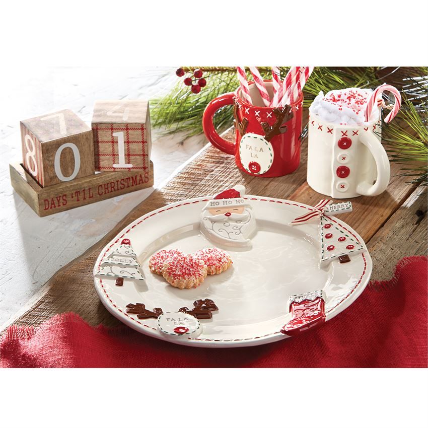 mud pie christmas decor Deck The Halls Stitched Border Platter Living Mud Pie Cookies for