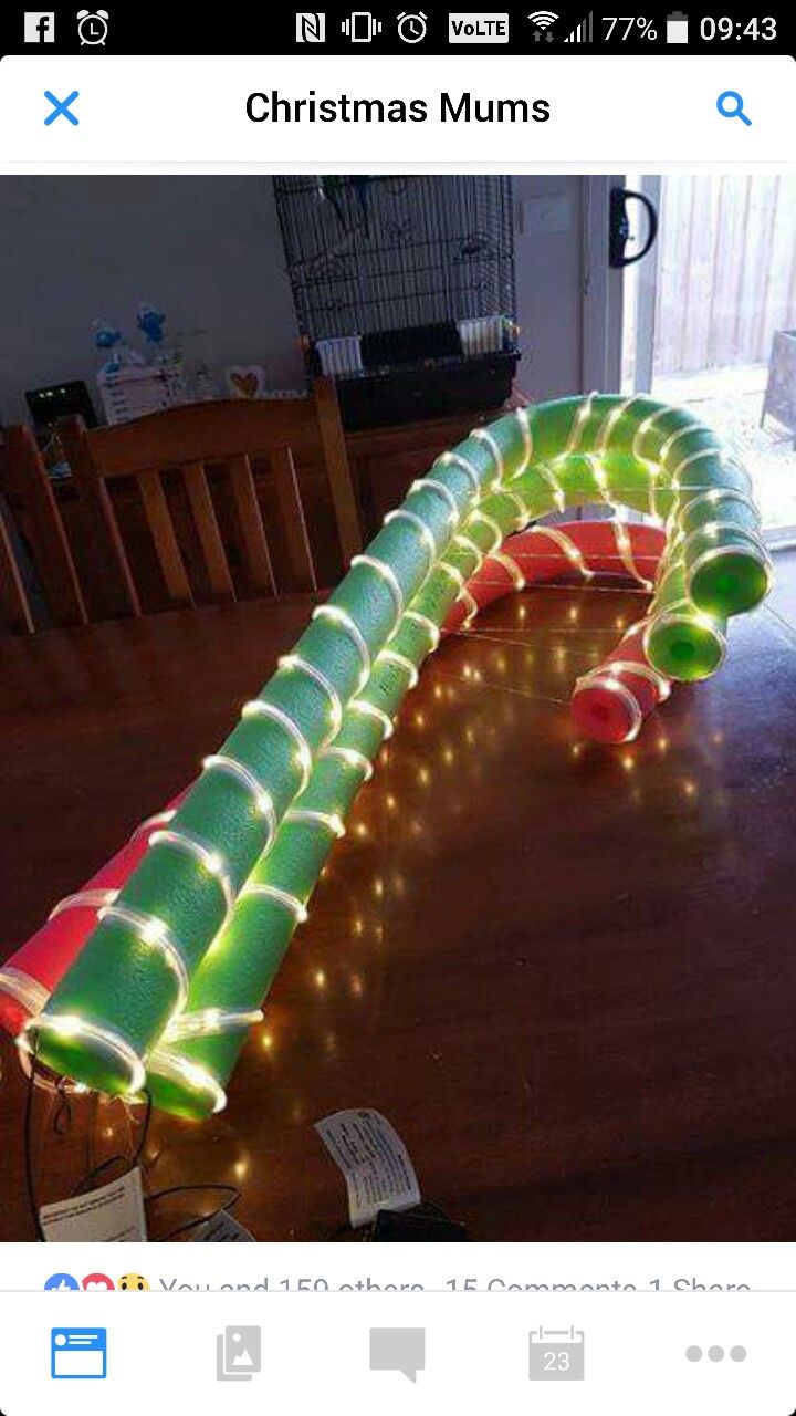 simple porch christmas decor Get blue and white pool noodles and lights Christmas decorations diy