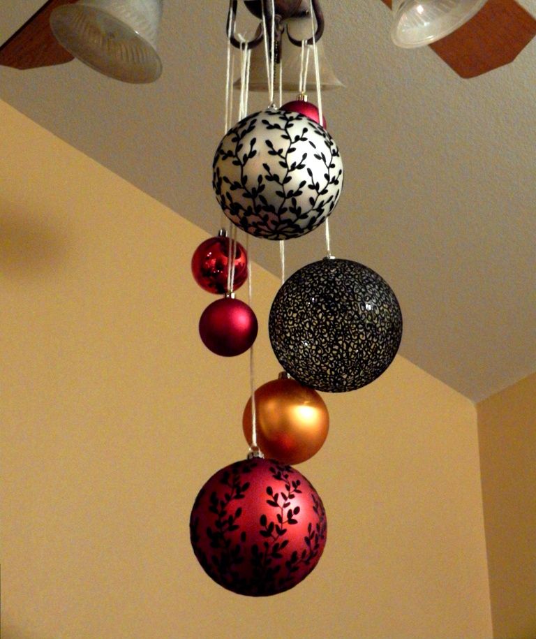 diy christmas decor hanging from ceiling One of our family's Christmas decorating ideas hang large ornaments