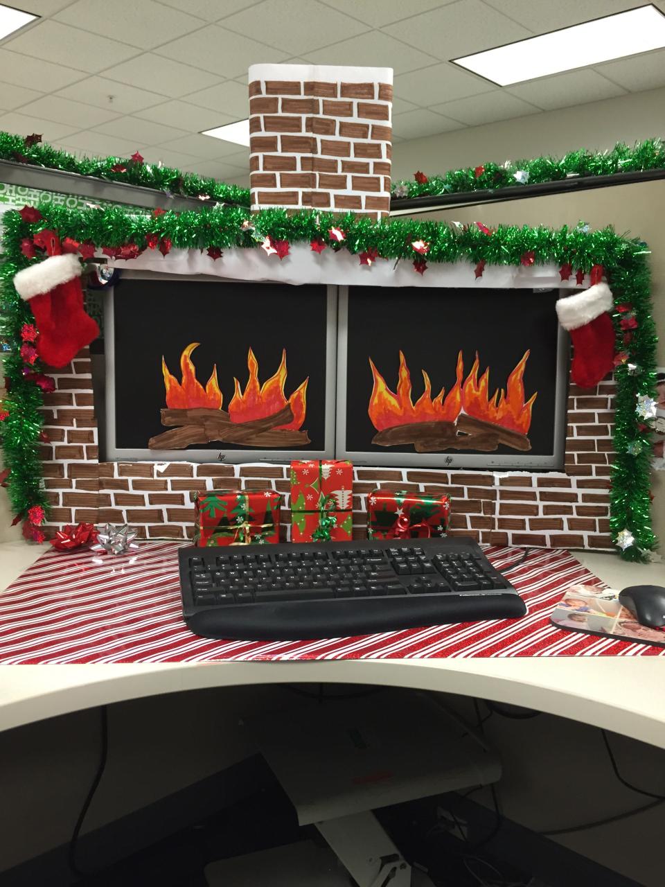 work cubicle decor christmas Christmas desk decorations. I have a pin out there without the chimney