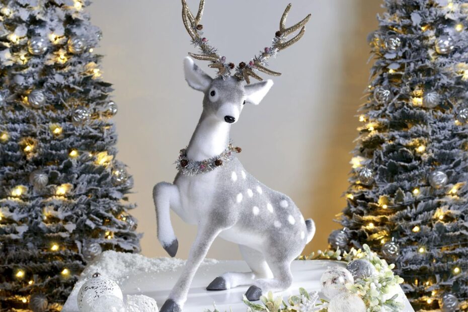 deer mount christmas decor Christmas Sitting Grey Deer with Wreath Decoration Wreath decoration