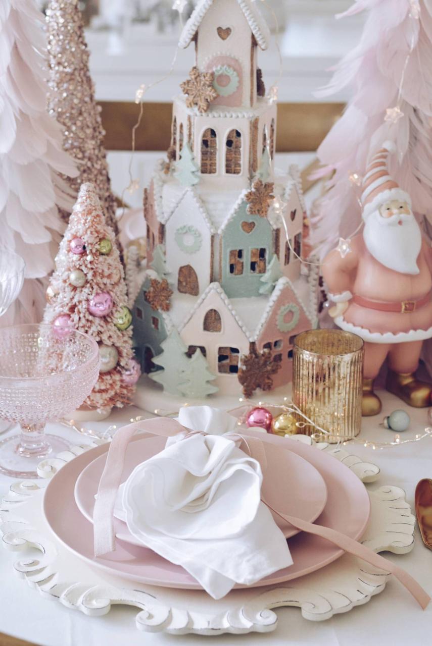 pink christmas tabletop decor Pink Christmas Table Decorations A Pink Wonderland Dinner The Pink Dream