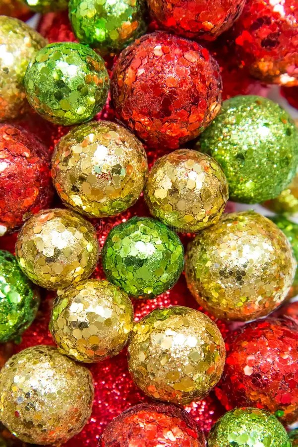 red green and gold christmas decor Christmas Decorations, Red, Green and Gold Ornaments Stock Photo