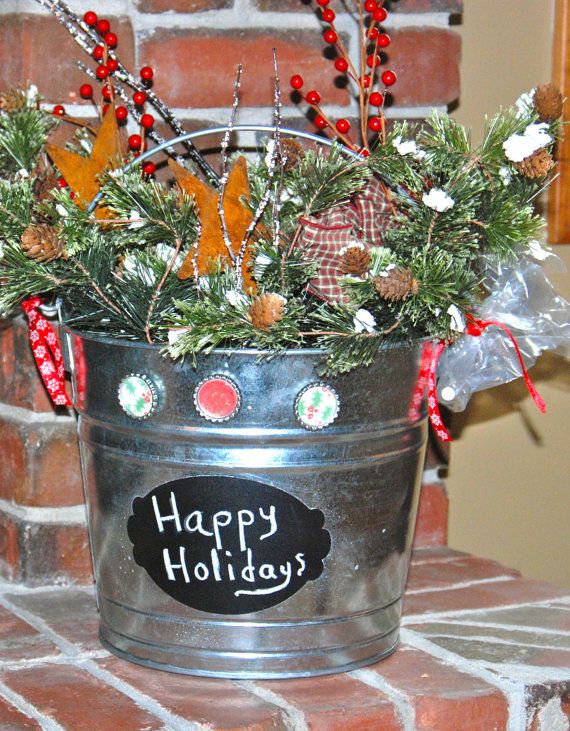 galvanized bucket christmas decor Holiday/Christmas Galvanized Bucket with by aandkaccents on Etsy, 14.