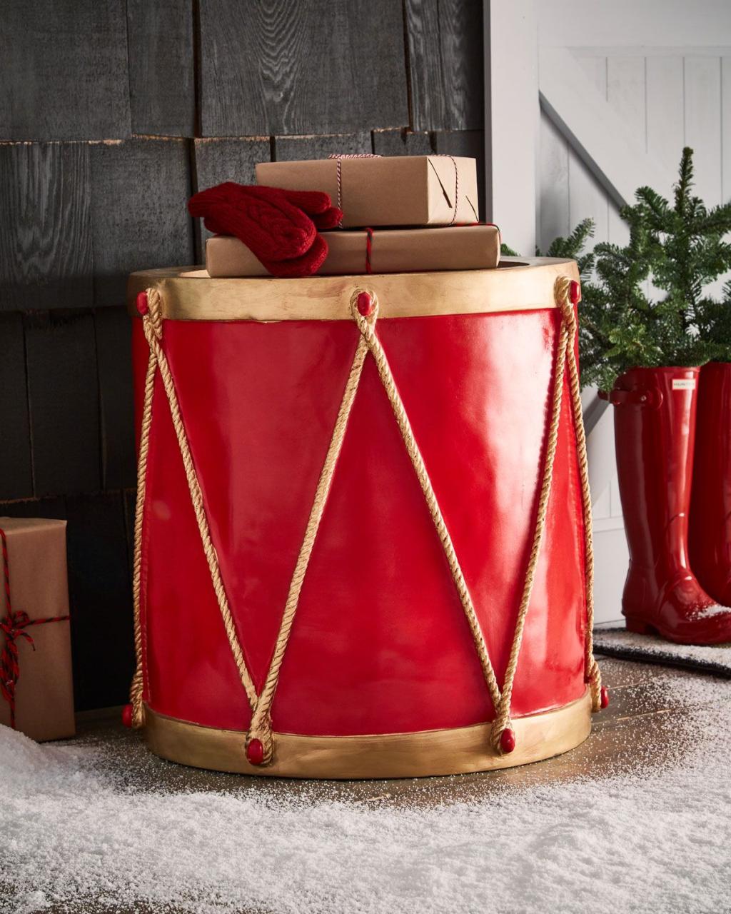 large christmas drum decor Live Form Red and Metallic Gold Drum Outdoor Christmas Decor Outdoor