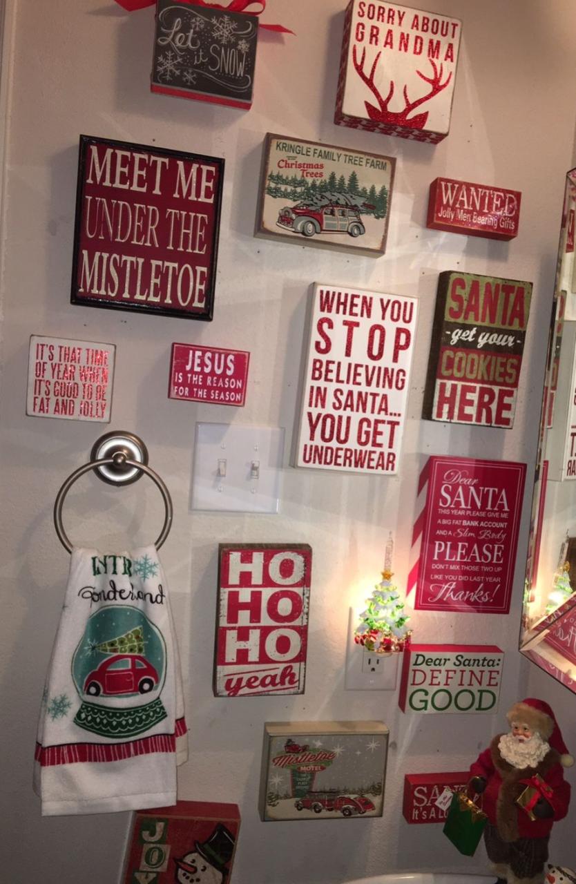 funny christmas bathroom decor Cute and funny Christmas signs fun decor on bathroom wall Christmas