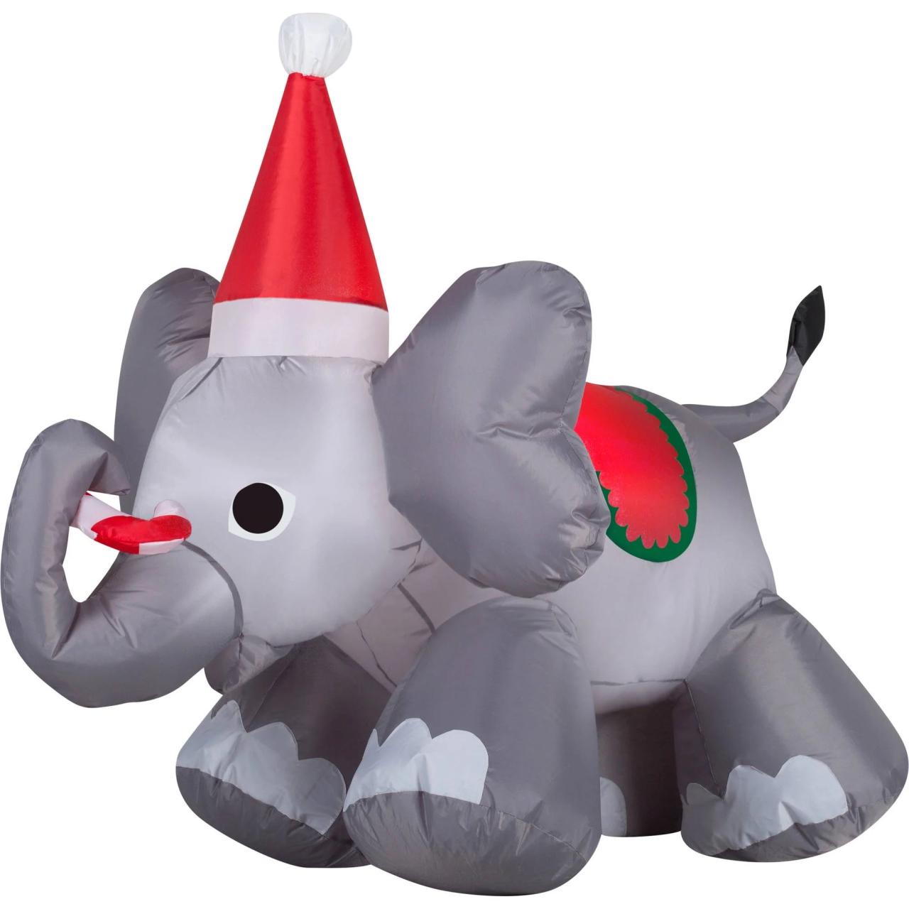 elephant christmas outdoor decorations Gemmy Airblown Inflatable Christmas Elephant, 4'