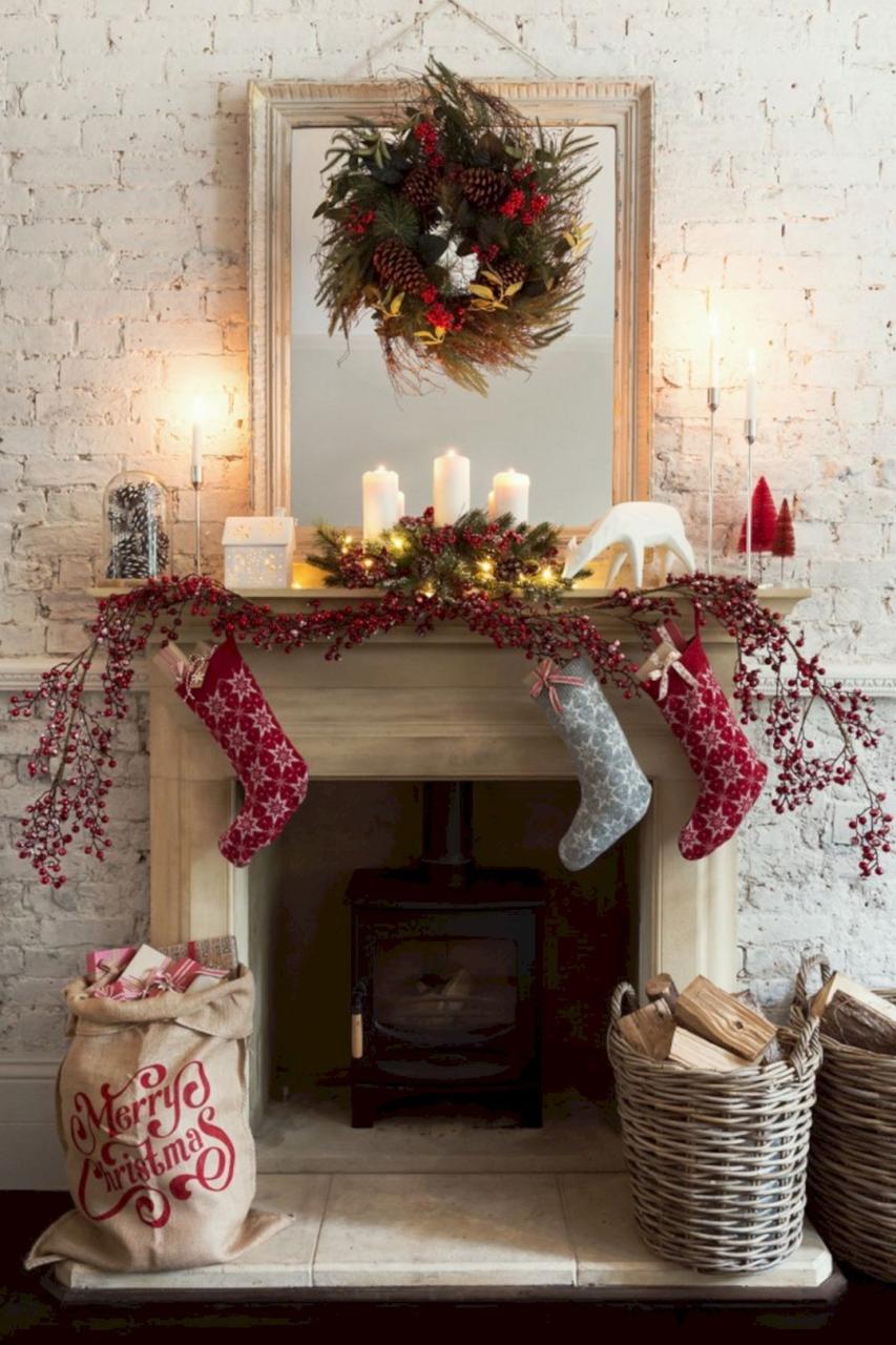 diy fireplace christmas decor Awesome Most Inspiring 55+ Amazing Christmas Living Room Decorations