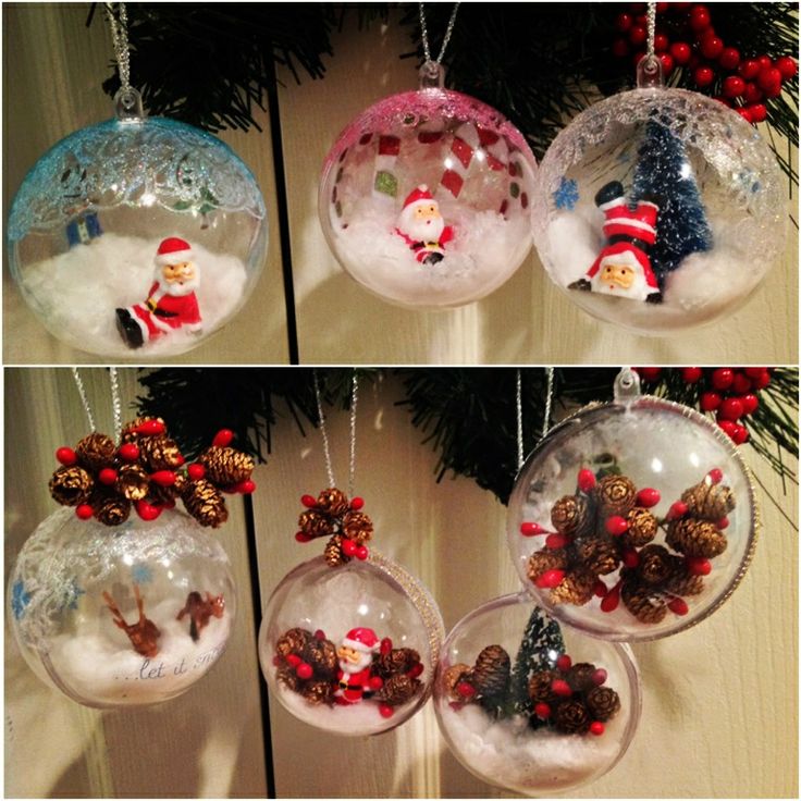 diy christmas balls decor DIY ornaments. Create a winter scene with plastic ornament balls and