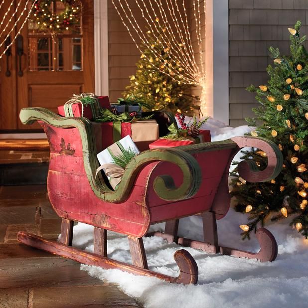 wooden sled christmas decor Artisan Sleigh Grandin Road Outdoor christmas decorations