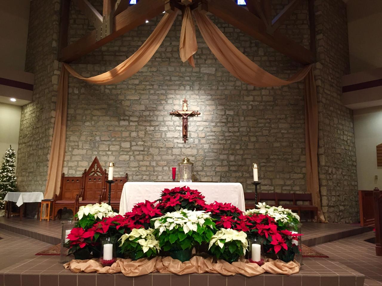 christmas decor for church sanctuary St. Joan of Arc Catholic Church, Powell OH. Christmas decorations, 2014