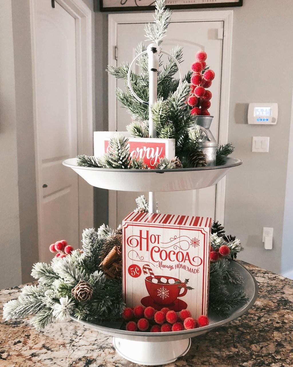 2 tier tray christmas decor Christmas two tier tray decor. farmhousechristmas Tray Decor Christmas