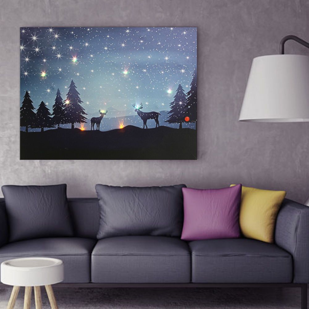 light up christmas wall decor LED Light Up Christmas Reindeer Canvas Print Picture Wall Hanging Decor