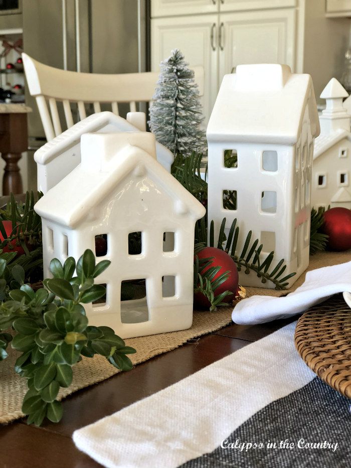 little white houses christmas decor White Ceramic Houses Christmas Decor AHOMEDESIGNING