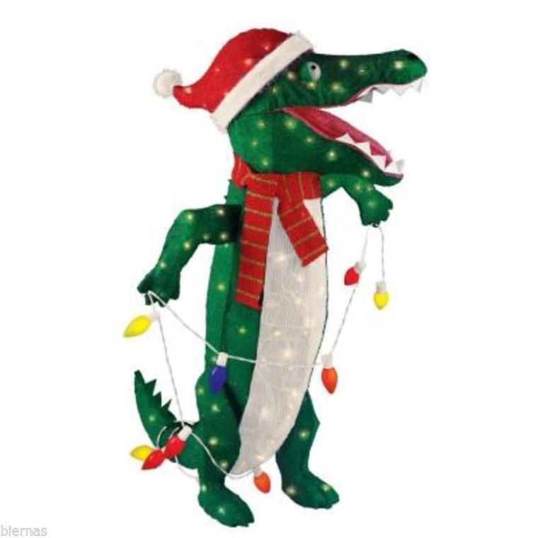 alligator christmas yard decor New 36" Lighted TINSEL ALLIGATOR Standing CHRISTMAS Yard Decoration