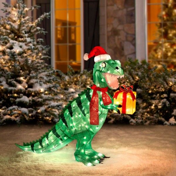 dinosaur christmas decorations outdoor PreLit Animinated TRex Christmas Yard Decor It took him millions of