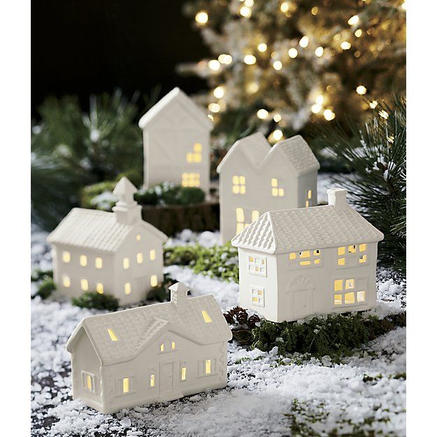 little white houses christmas decor White Ceramic Houses Christmas Decor AHOMEDESIGNING