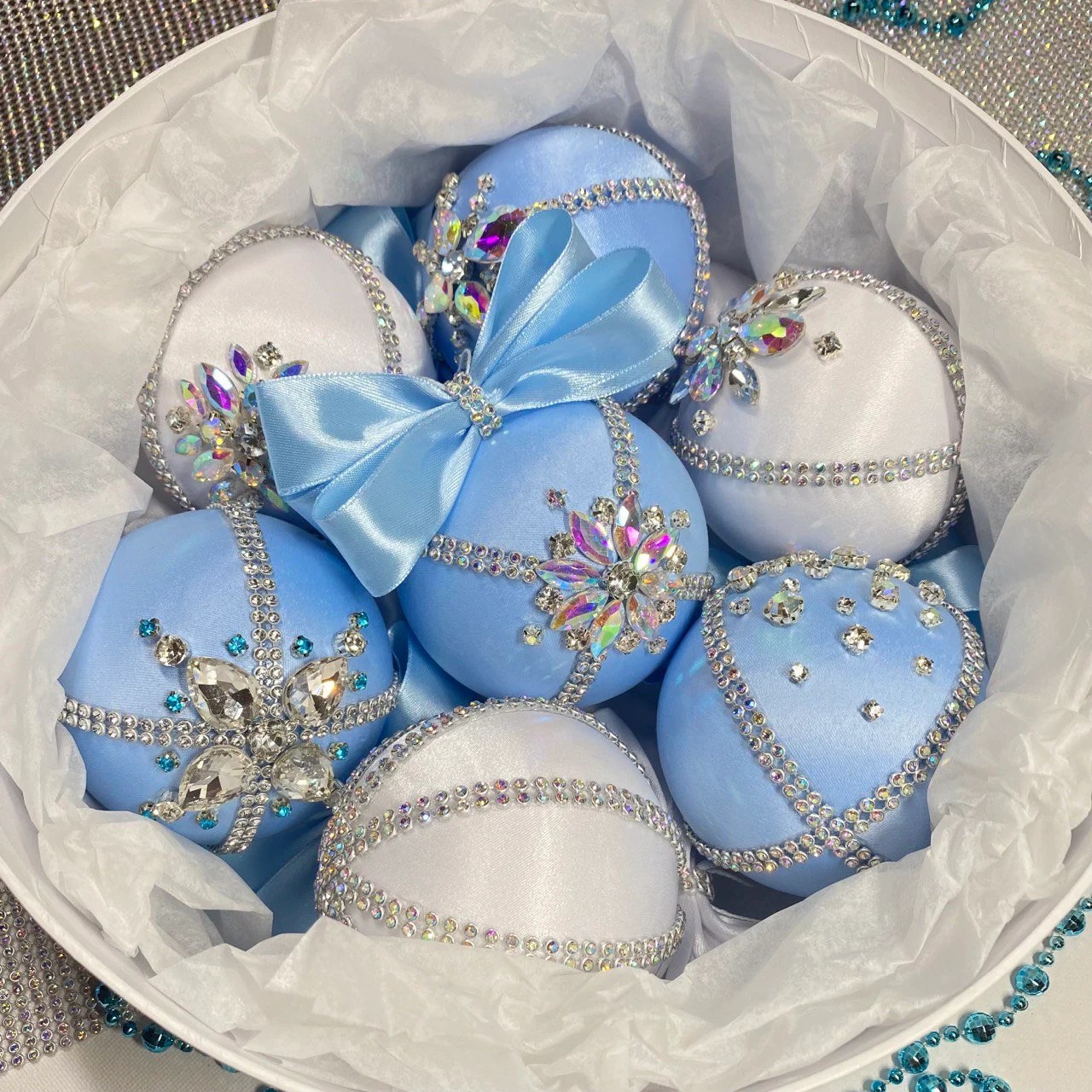 dusty blue christmas decor Dusty Blue Christmas Ornament, Rhinestone Christmas Bauble. Something