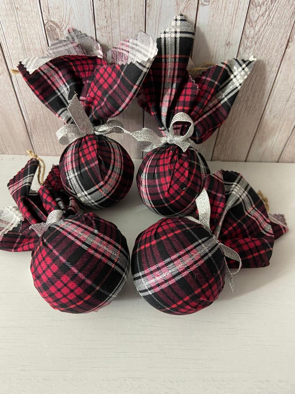 christmas decor red and black plaid Plaid Christmas Ornaments Black Red and Silver Christmas Etsy