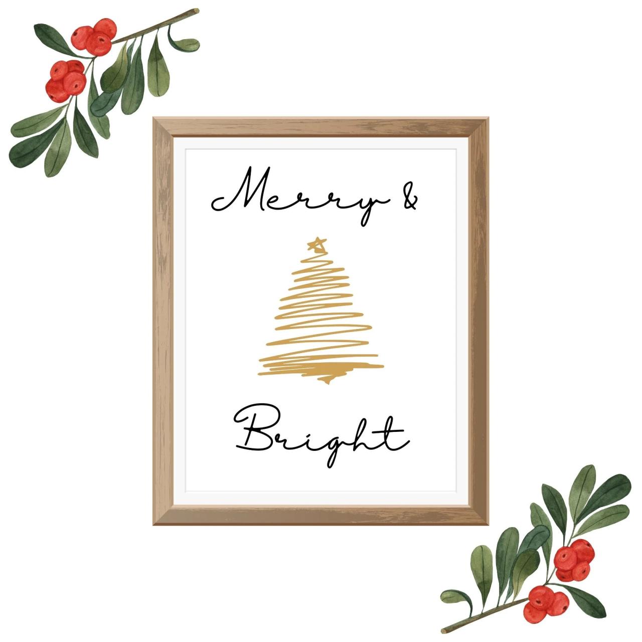 merry & bright christmas decor Merry and Bright Wall Art Christmas Tree Holiday Decor Etsy