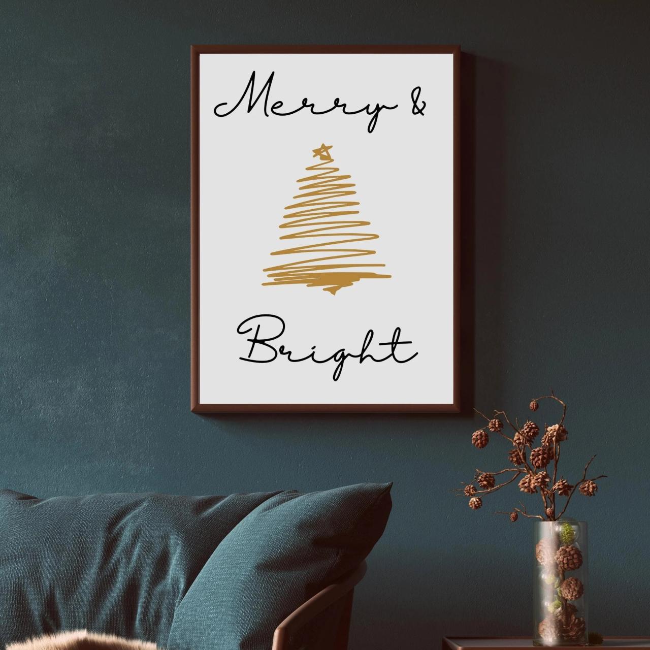 merry & bright christmas decor Merry and Bright Wall Art Christmas Tree Holiday Decor Etsy