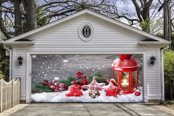 christmas decorations outdoor garage Christmas Decor for Garage Door Christmas Garage Door Mural Etsy