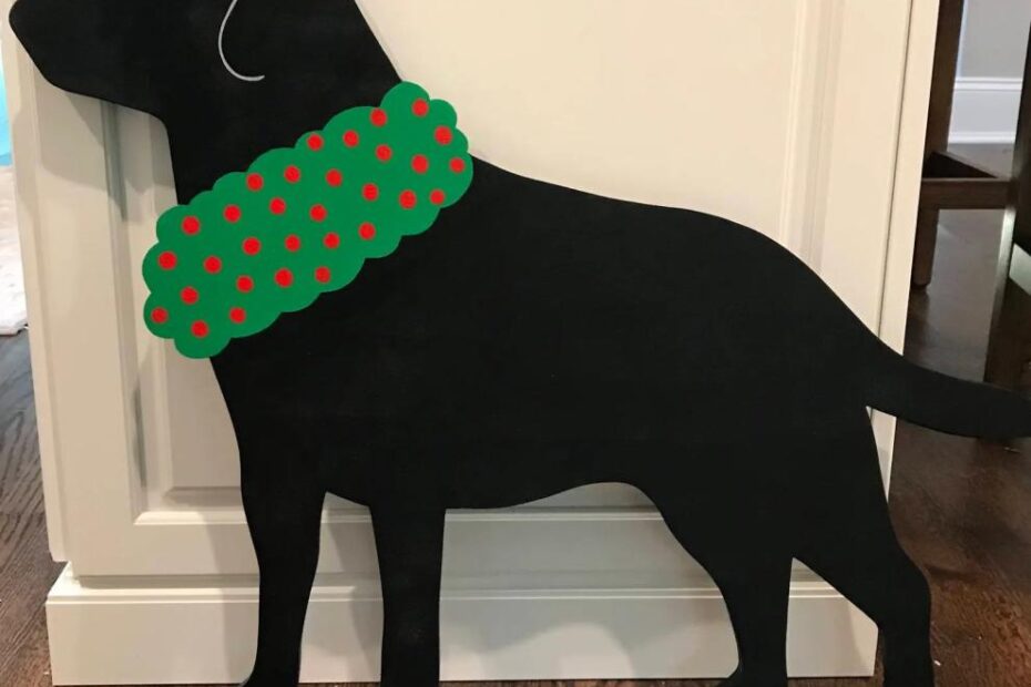 black lab christmas decor outdoor Christmas Labrador With Wreath Outdoor Wood Decoration Etsy