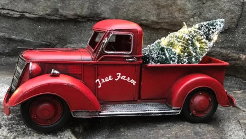 metal christmas truck decor Farmhouse Christmas Truck Christmas Truck red Metal Truck Etsy