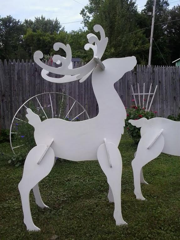 wooden outdoor christmas decor Outdoor White Reindeer Christmas Wood Yard Art lawn Decoration Etsy