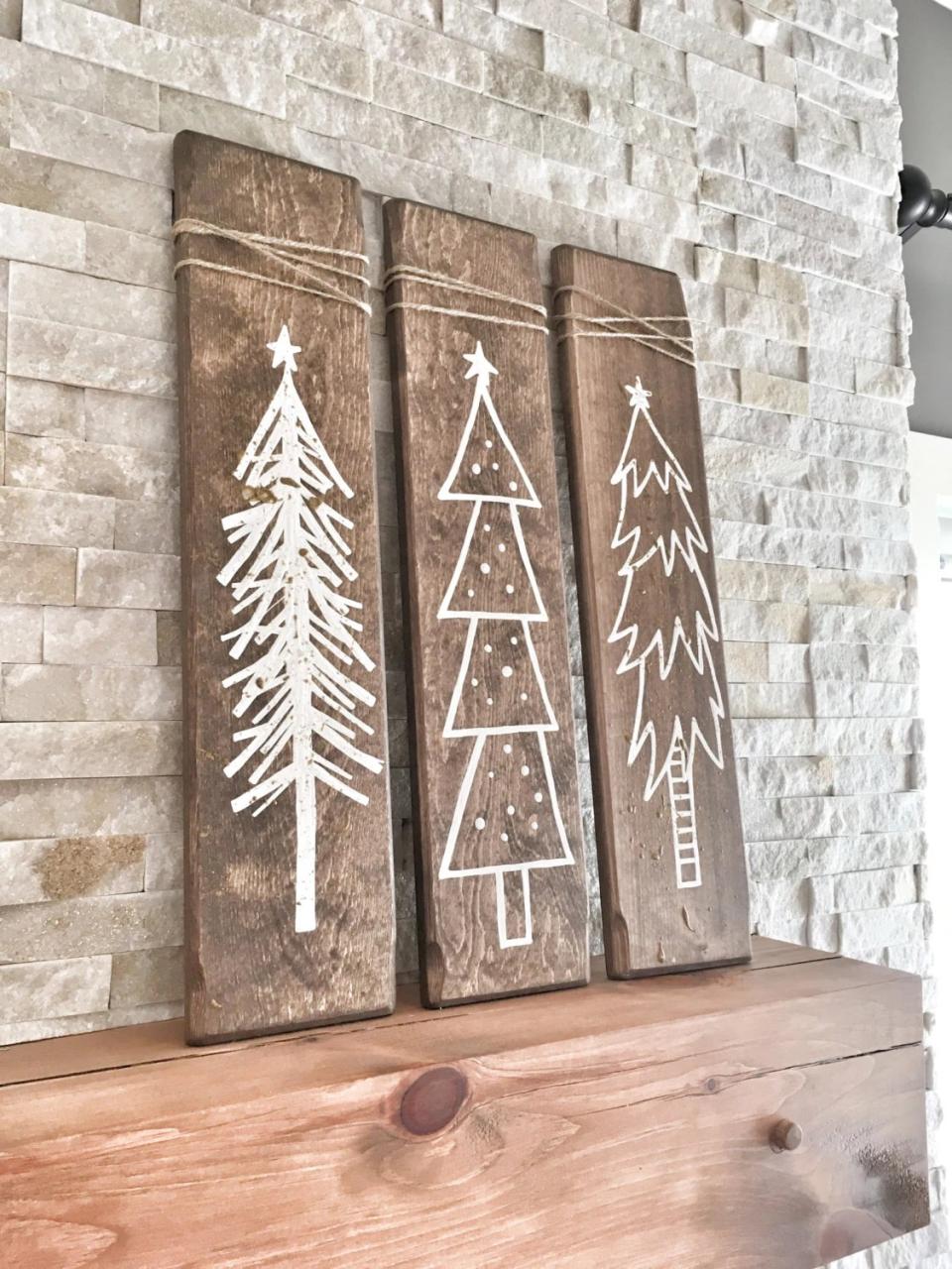 wood decor christmas tree Set of 3 Rustic Wooden Christmas Trees Xmas Wood Tree Etsy