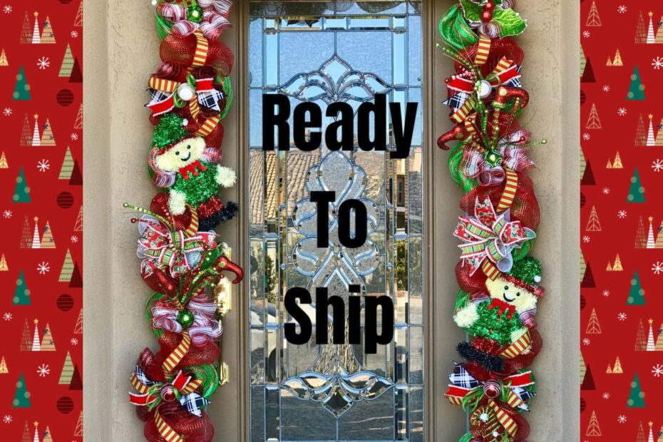 christmas decorations outdoor garland Outdoor Christmas Garland with Lights, Red and Green Christmas Door