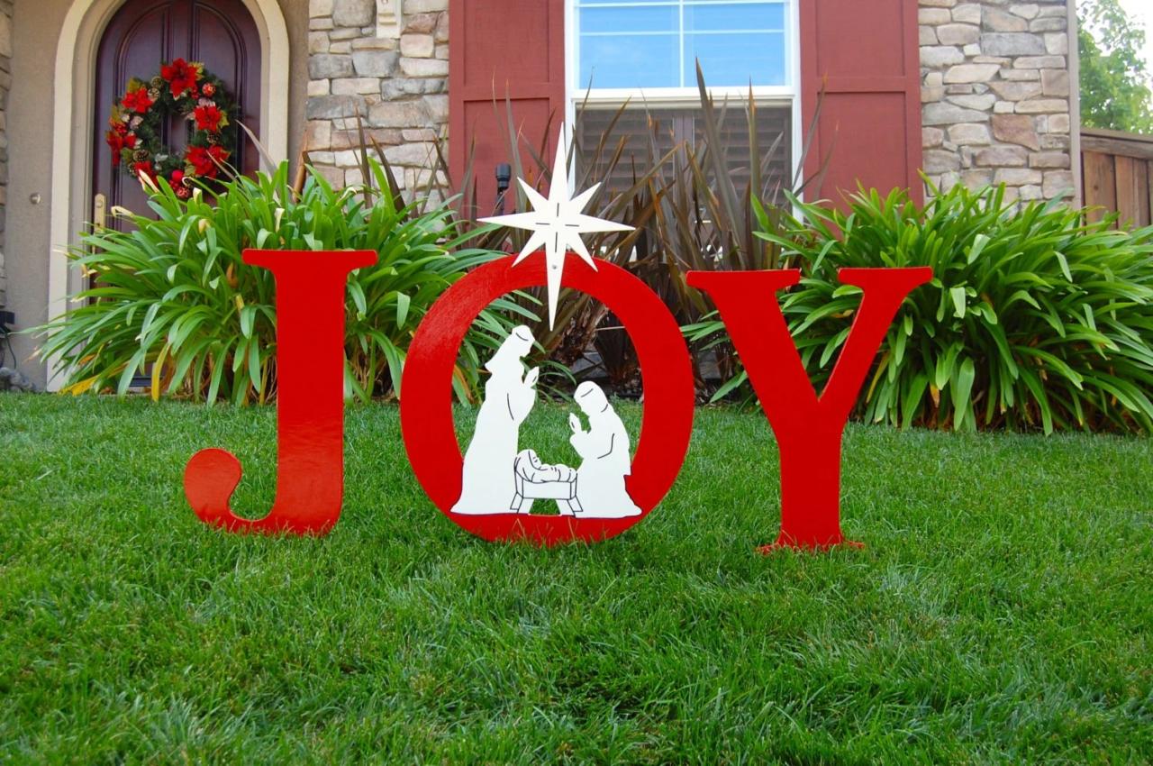 outdoor christmas decorations joy sign JOY Nativity Outdoor Holiday Christmas Yard Art Sign