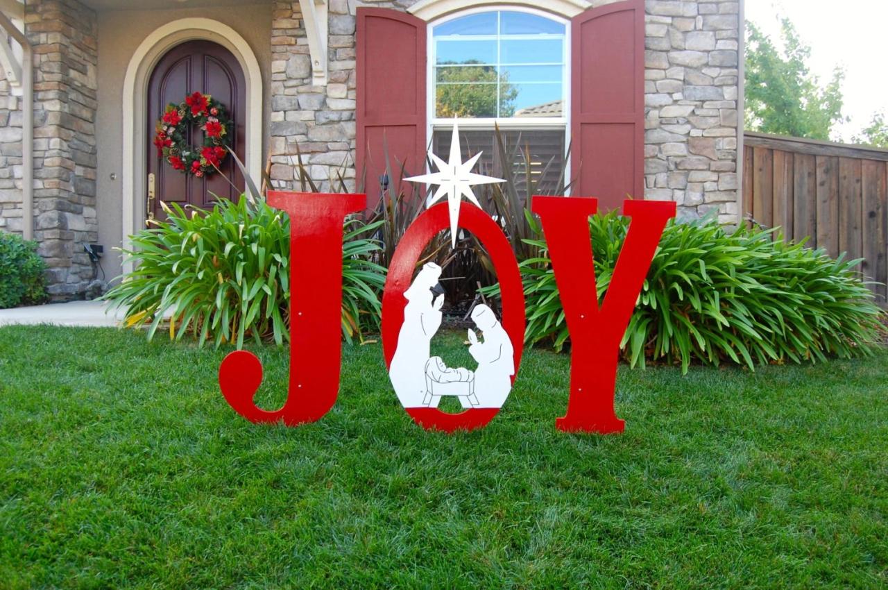 outdoor christmas decorations joy sign JOY Nativity Outdoor Christmas Holiday Yard Art Sign Large