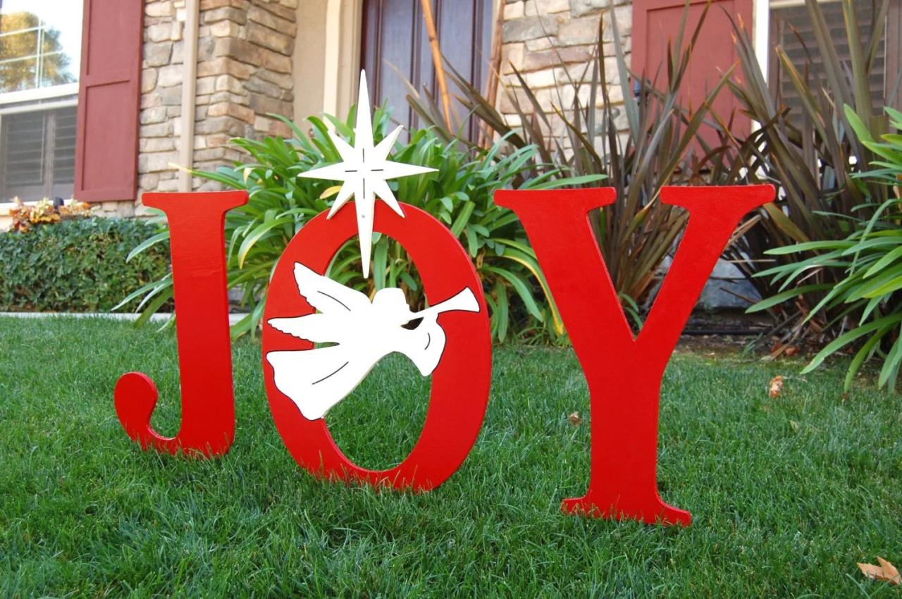 outdoor christmas decorations joy sign JOY With Christmas Angel Outdoor Holiday Yard Art Sign