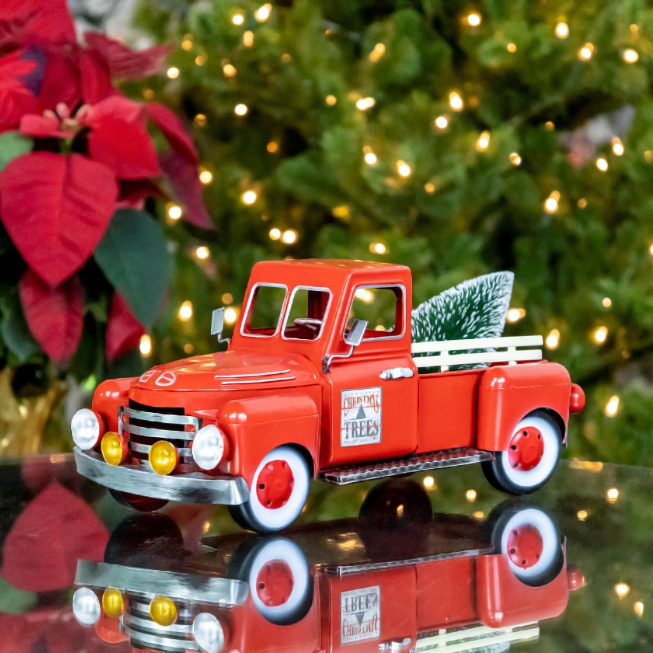 metal christmas truck decor 12" Red Metal Truck Decoration