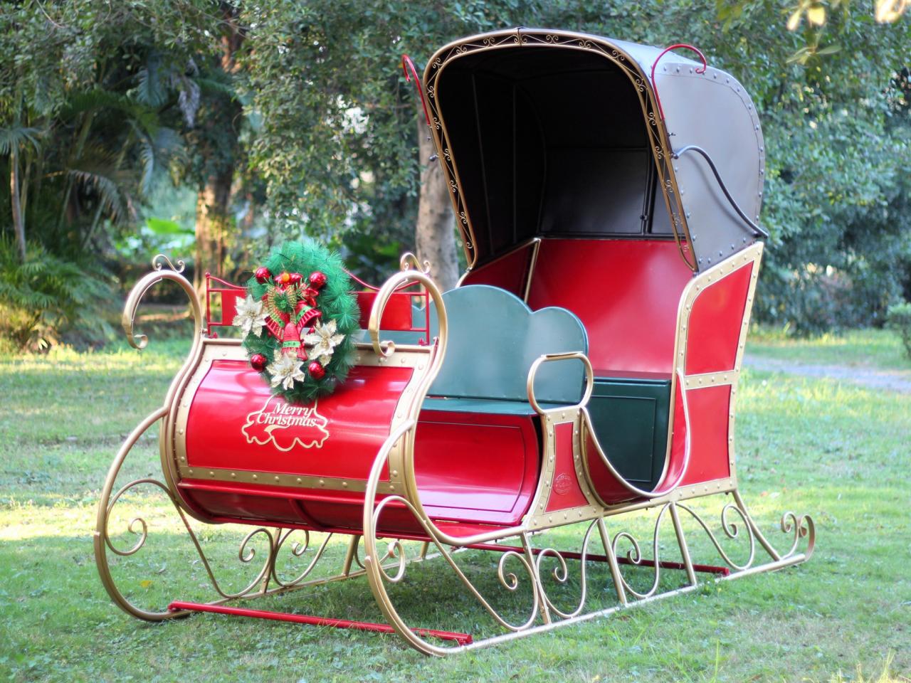 large christmas sleigh decor Tis Your Season LifeSize Christmas Victorian Santa Sleigh Iron