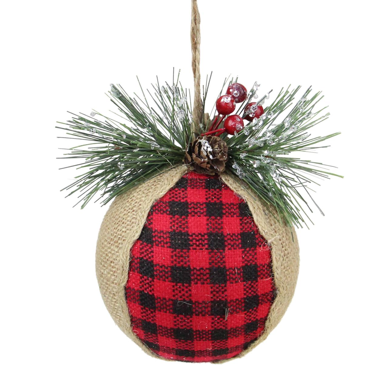 christmas decor red and black plaid 5.5" Red & Black Plaid with Burlap Christmas Ornament Christmas Central