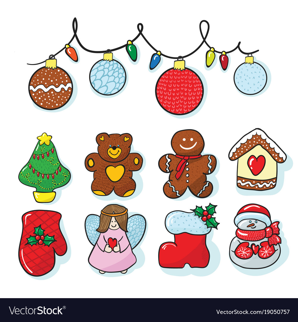 christmas decoration ideas drawing Set christmas decoration hand draw Royalty Free Vector Image