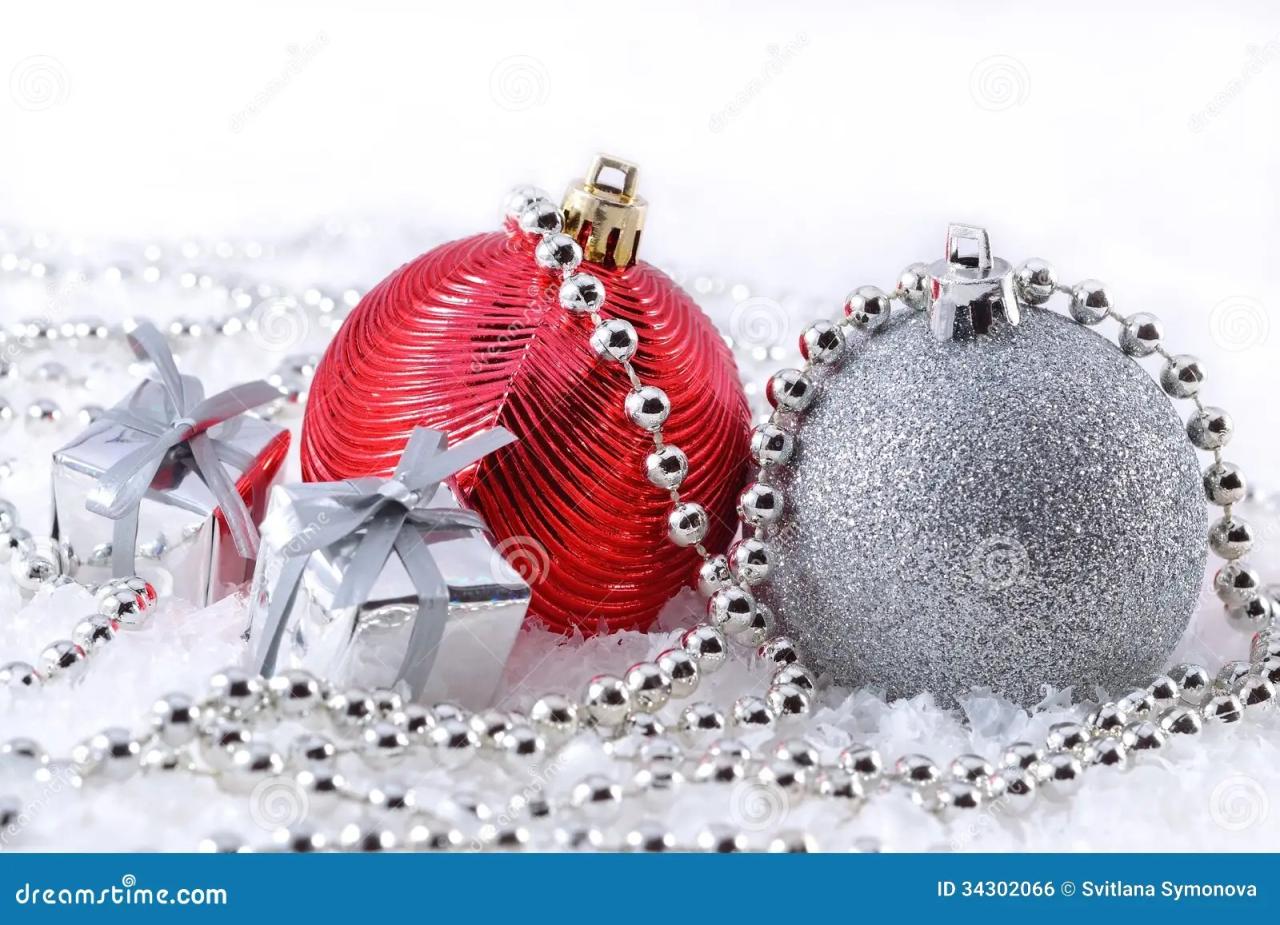 christmas decor silver and red Silver and Red Christmas Decorations Stock Photo Image of design