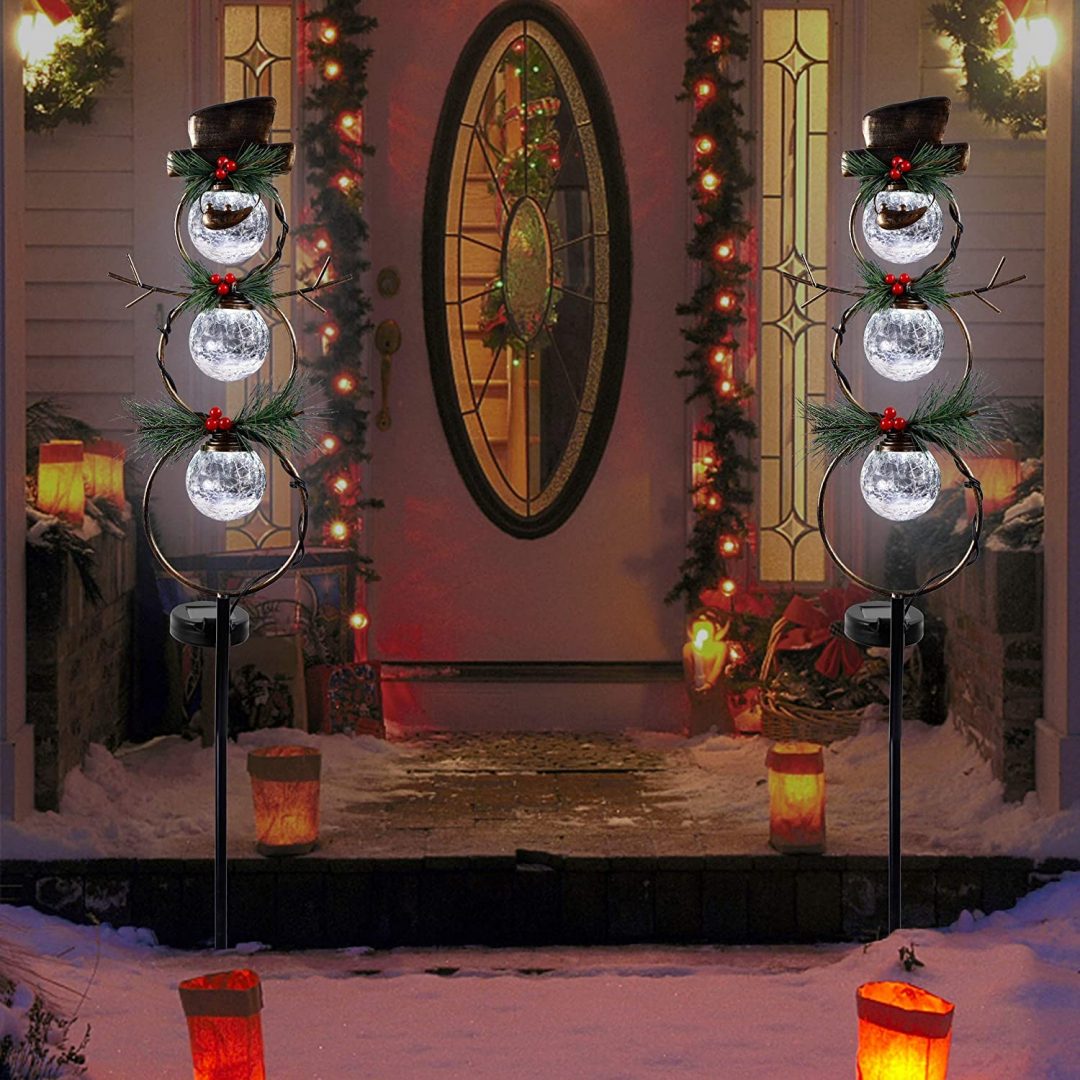 solar powered christmas decor GUOOU Solar Christmas Yard Decorations, Outdoor LED Solar Powered Glass