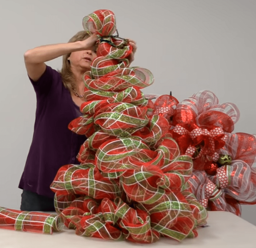 christmas decor using tomato cages How to Make Tomato Cage Deco Mesh Christmas Trees Crafty Morning