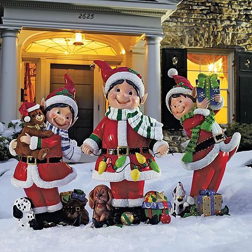 elf christmas decorations outdoor Set of Three Fiber Optic Elves Outdoor Christmas Decorations