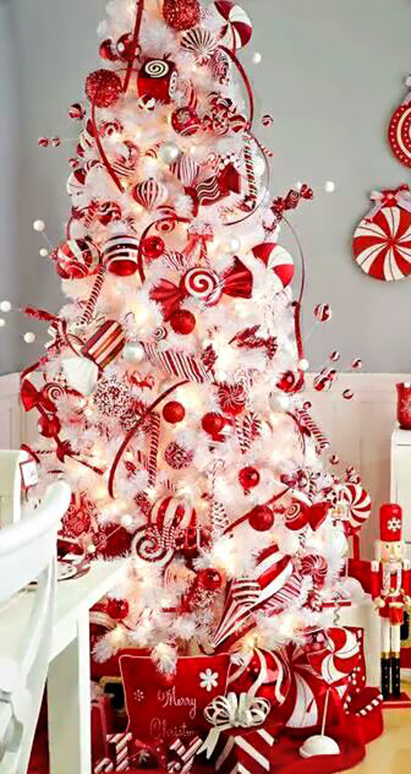 white and red christmas decor whiteredchristmastree